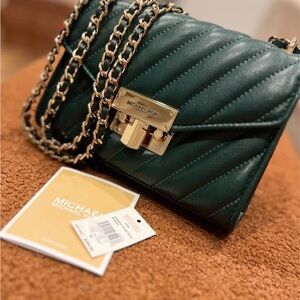 Michael Kors Dark Green Quilted Crossbody Bag